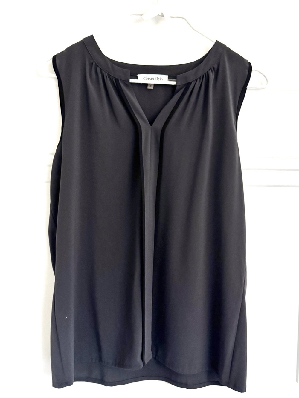 Calvin Klein Matte V-Neck Shoulder Pleat Sleeveless Top, S